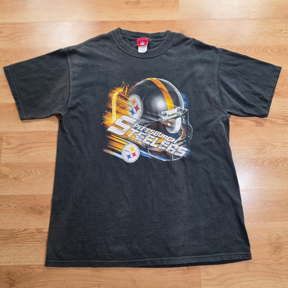 VTG NFL Pittsburgh Steelers Shirt Mens XL Helmet Faded Black Short Sleeve Y2k